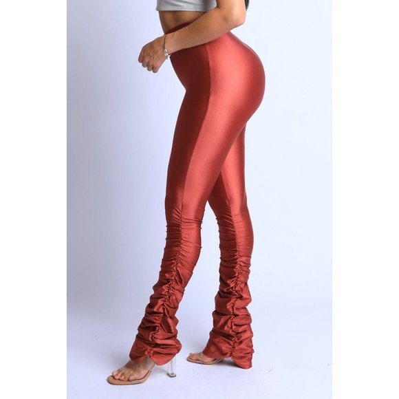 Women's Ruched Hem Zipper Front Nylon Spandex Classy Leggings Pants S M L - Picture 7 of 8